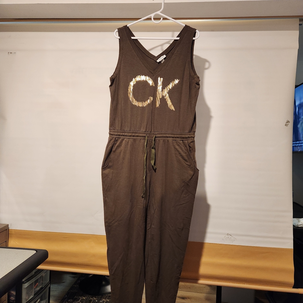 Calvin Klein Olive Jumpsuit with Gold Logo